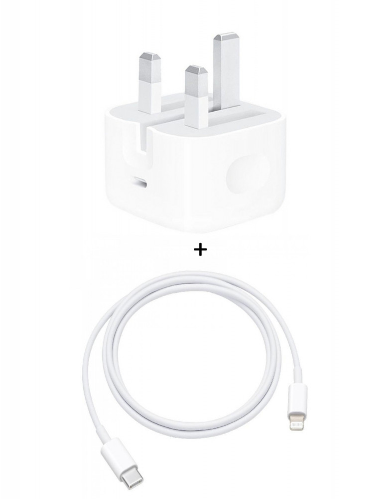 iPhone charger head 20 watts white + iPhone charger cable 1 meter Type C,  warranty from Arab Computers - المتصل للاتصالات