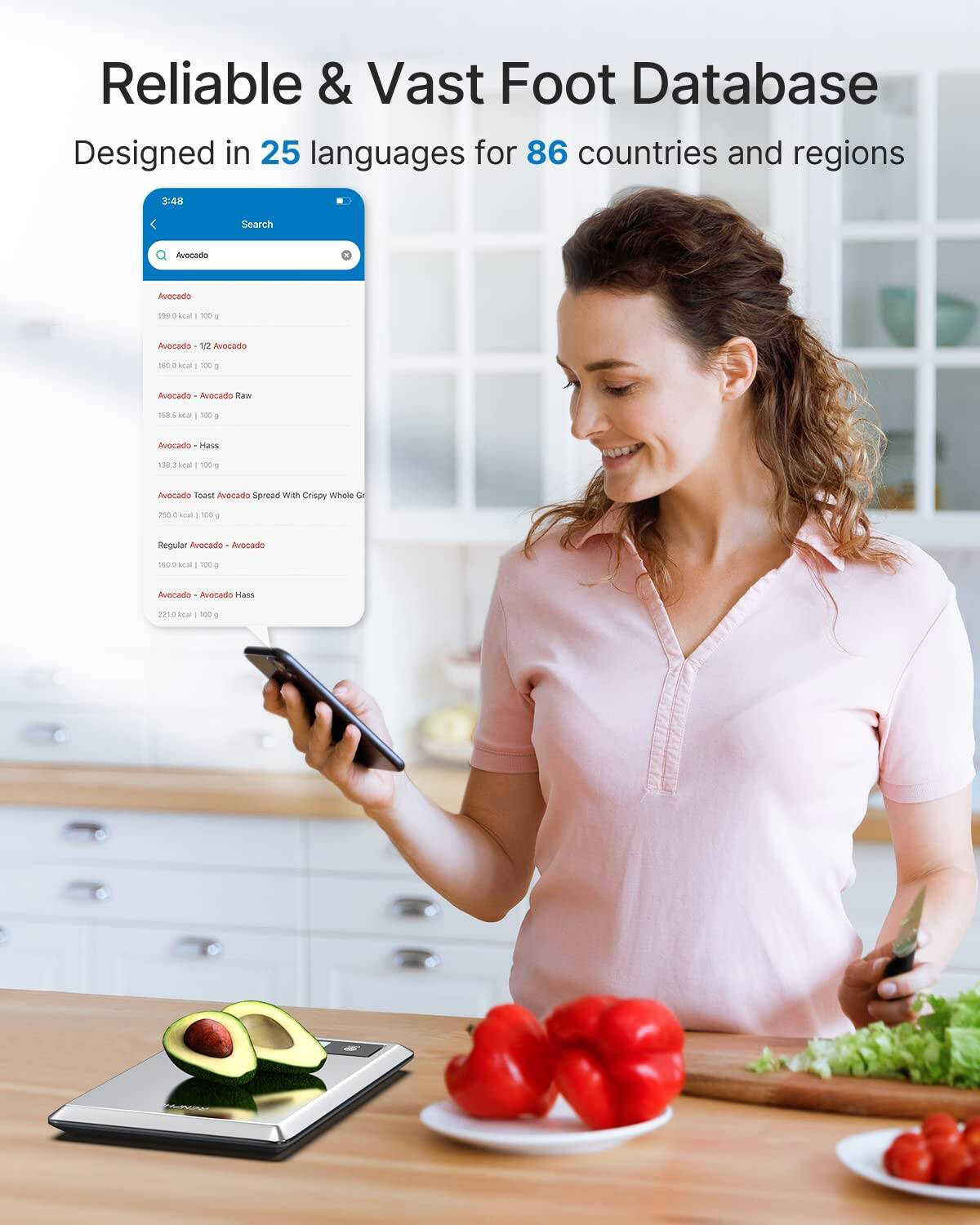 ميزان طعام ذكي يوفر لك حاسبة غذائية للسعرات والدهون والبروتين والكربوهيدرات والفيتامينات مع إمكانية حفظ البيانات