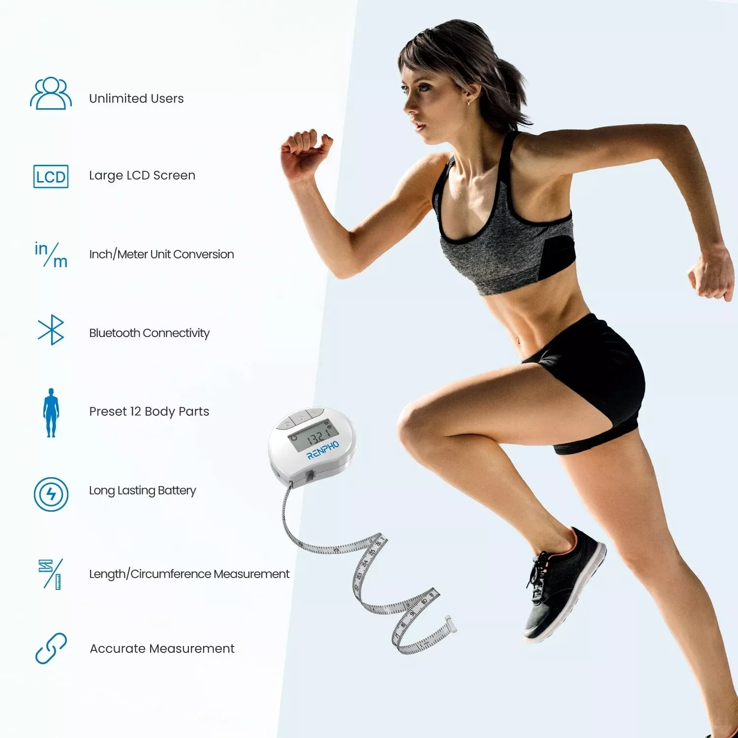 شريط متري ذكي عالي الدقة لقراءات محيط جسمك وفقدان الوزن وكسب العضلات