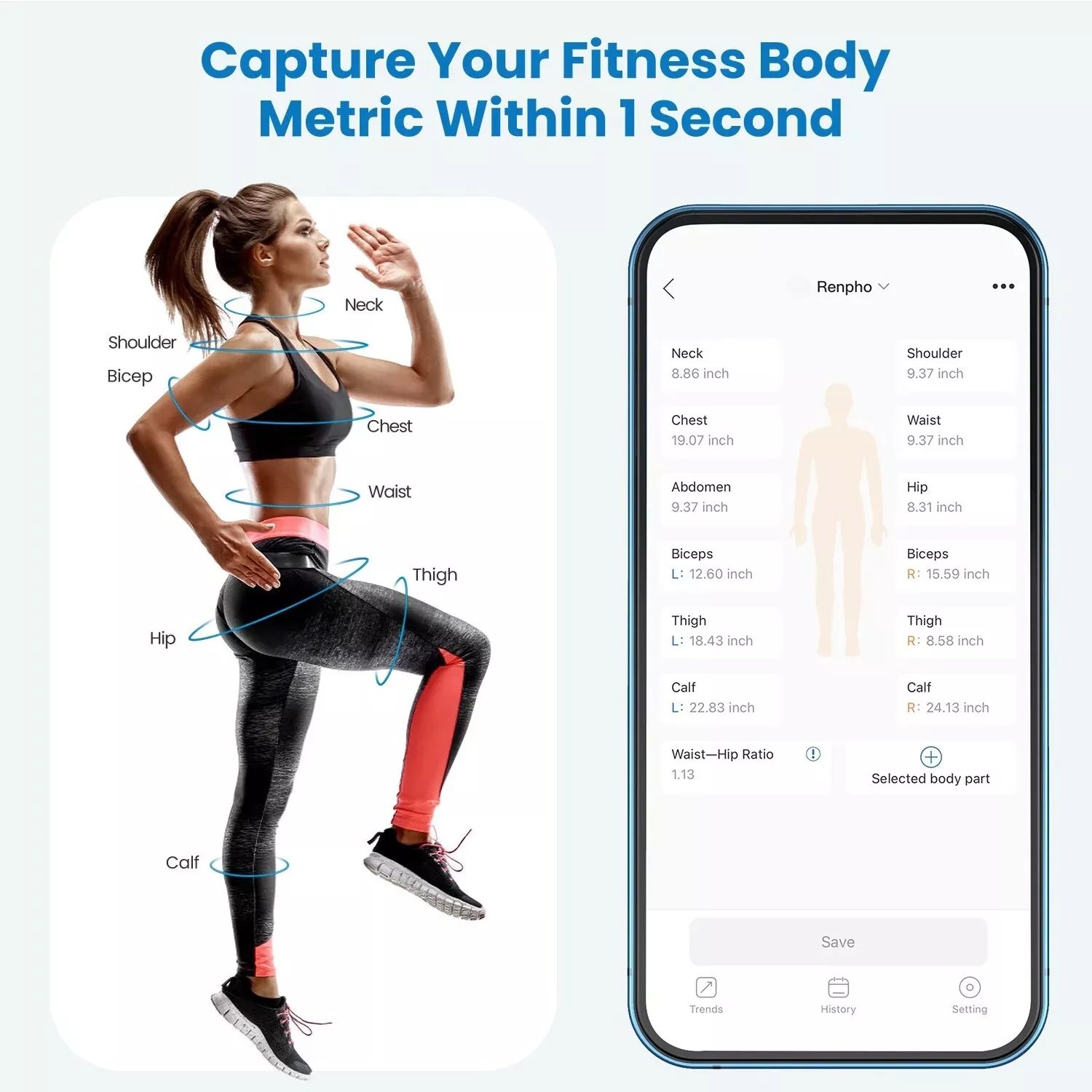 شريط متري ذكي عالي الدقة لقراءات محيط جسمك وفقدان الوزن وكسب العضلات