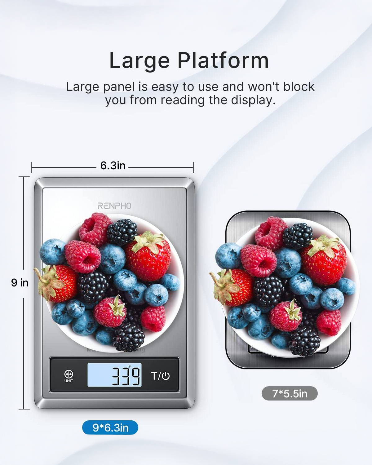 ميزان طعام ذكي يوفر لك حاسبة غذائية للسعرات والدهون والبروتين والكربوهيدرات والفيتامينات مع إمكانية حفظ البيانات