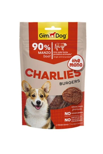 GimDog Charlies Dog Treats The Mono Beef Burgers 70g