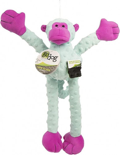 GoDog Crazy Tugs Monkey Turquoise Toy for Dogs Small Size