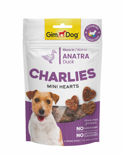 Gimdog Charlies Burgers Mini Hearts Duck Dog Treats 70g