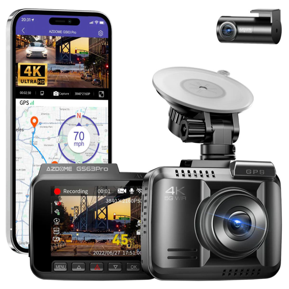 داش كام GS63PRO مع ذاكرة مدمجة 128GB امامي 4K خلفي 2K