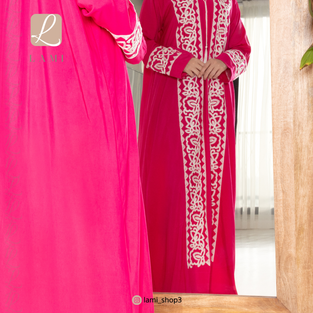 جلابية استقبال رمضانية بتطريز - وردي