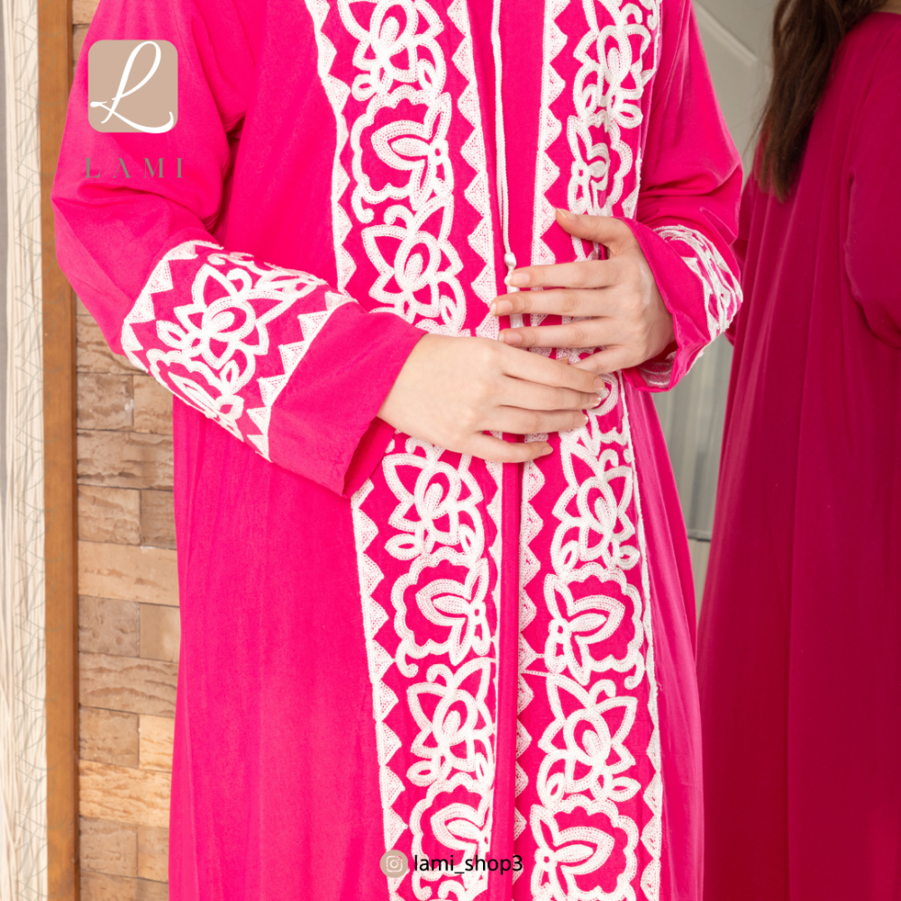 جلابية استقبال رمضانية بتطريز - وردي