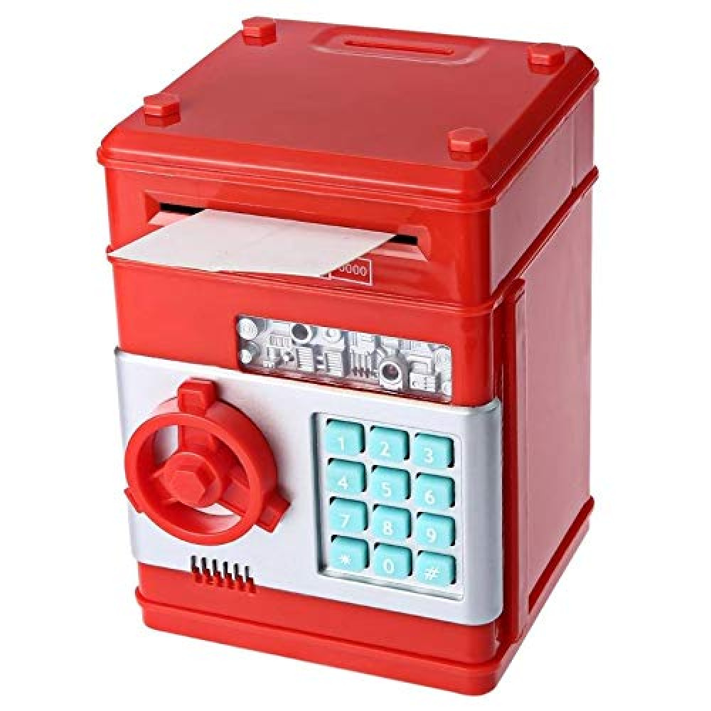 صندوق ادخار الكتروني بشكل حصالة نقود صغيرة لحفظ النقود للاطفال لون احمر متجر الحين الالكتروني
