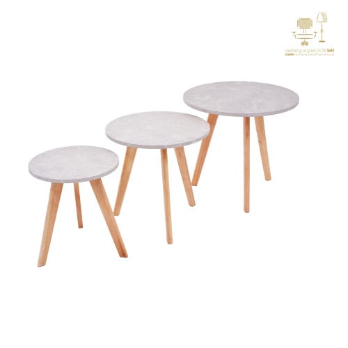 من كاماC-707alabaster طقم طاولة خدمة خشب لون رخامي دائري ثلاثي