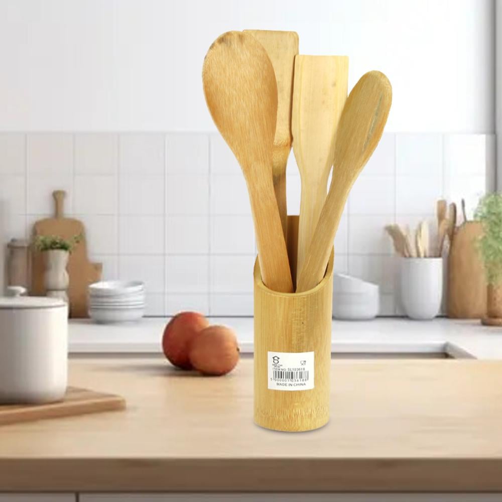 6-Piece Wooden Cooking Utensil Set with Wooden Stand Jawhara Online