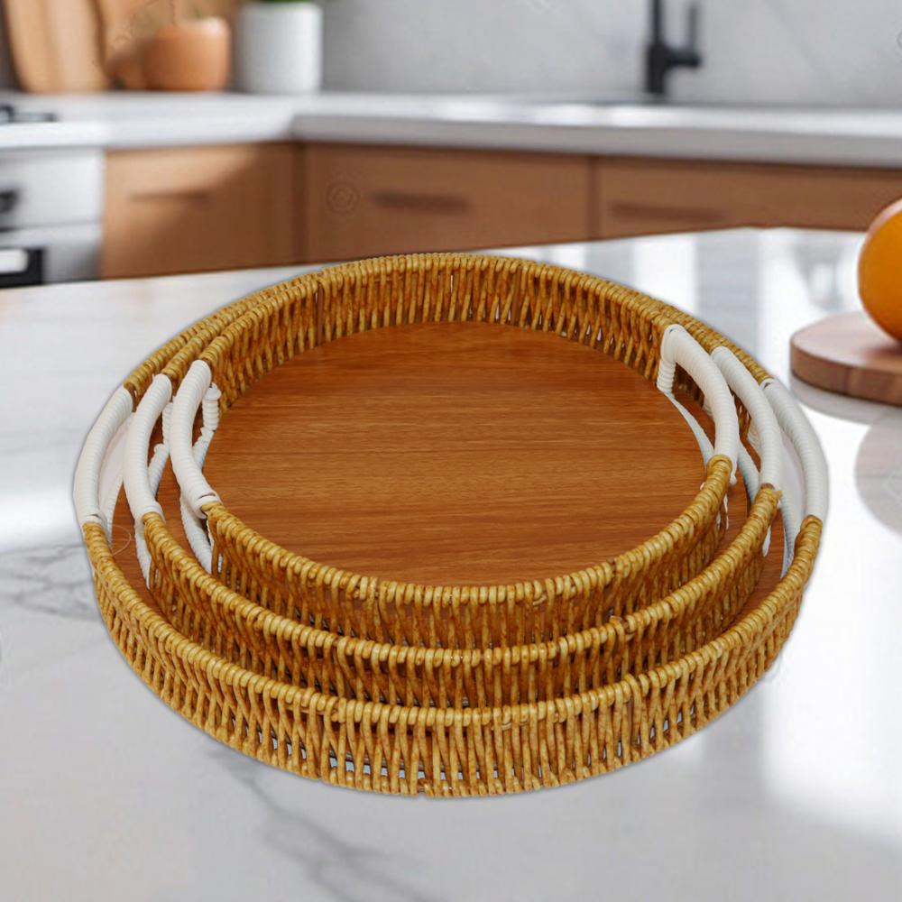 Set of 3 round wooden trays