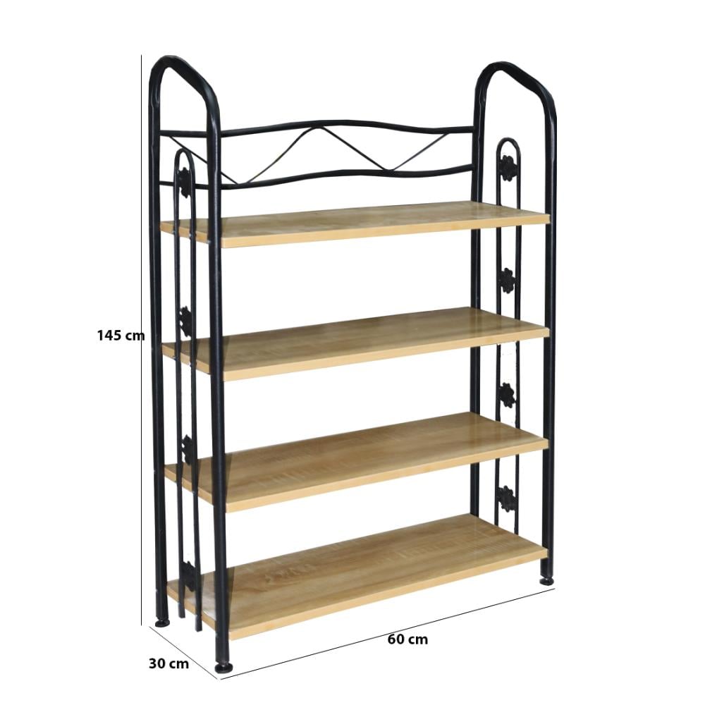 ارفف تخزين حديد اسود بخشب 4 دور