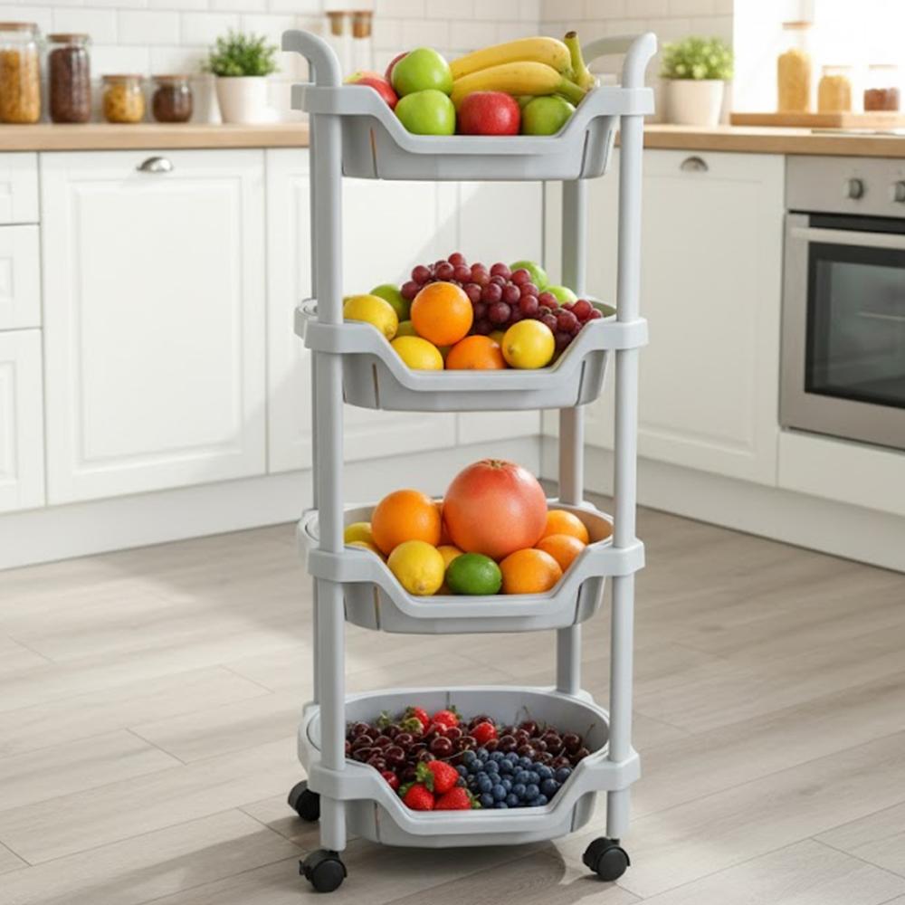 سلة تخزين بلاستيك رمادي 4 دور بكفرات