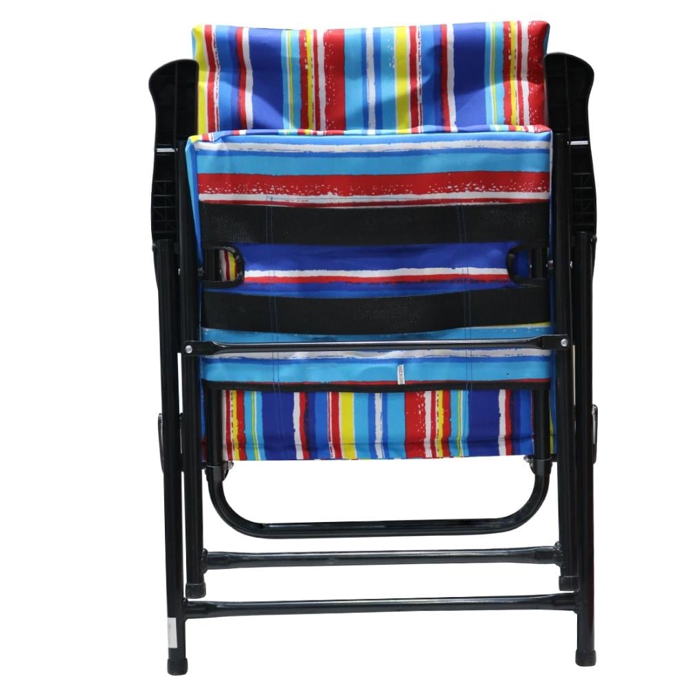 كرسي رحلات قماش مخطط  بيدين رجول حديد اسود