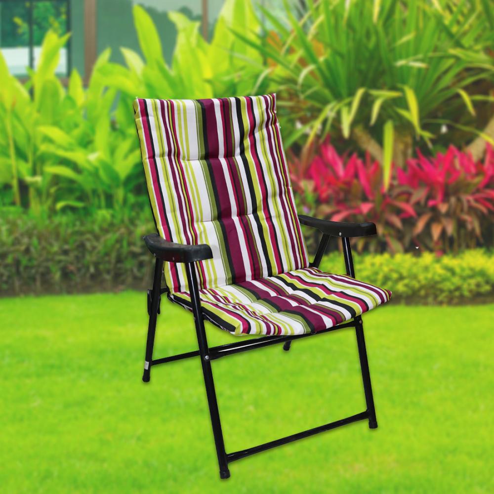 كرسي رحلات قماش مخطط  بيدين رجول حديد اسود