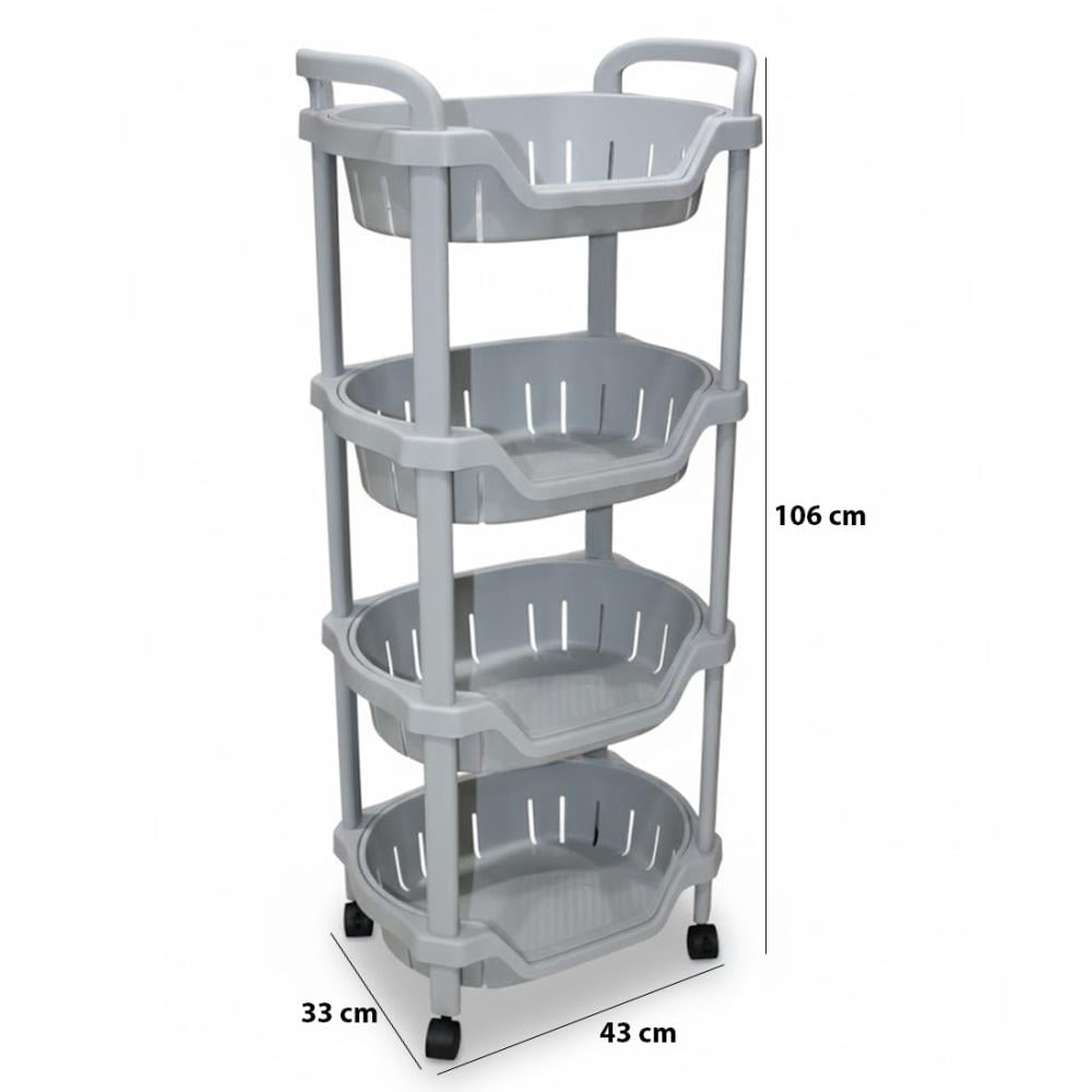 سلة تخزين بلاستيك رمادي 4 دور بكفرات