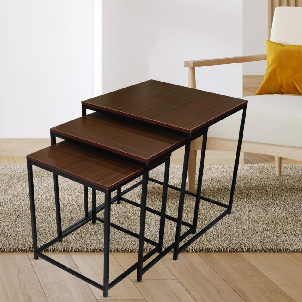 طقم طاولة خشب مربع رجول حديد 3ح لون بني غامق