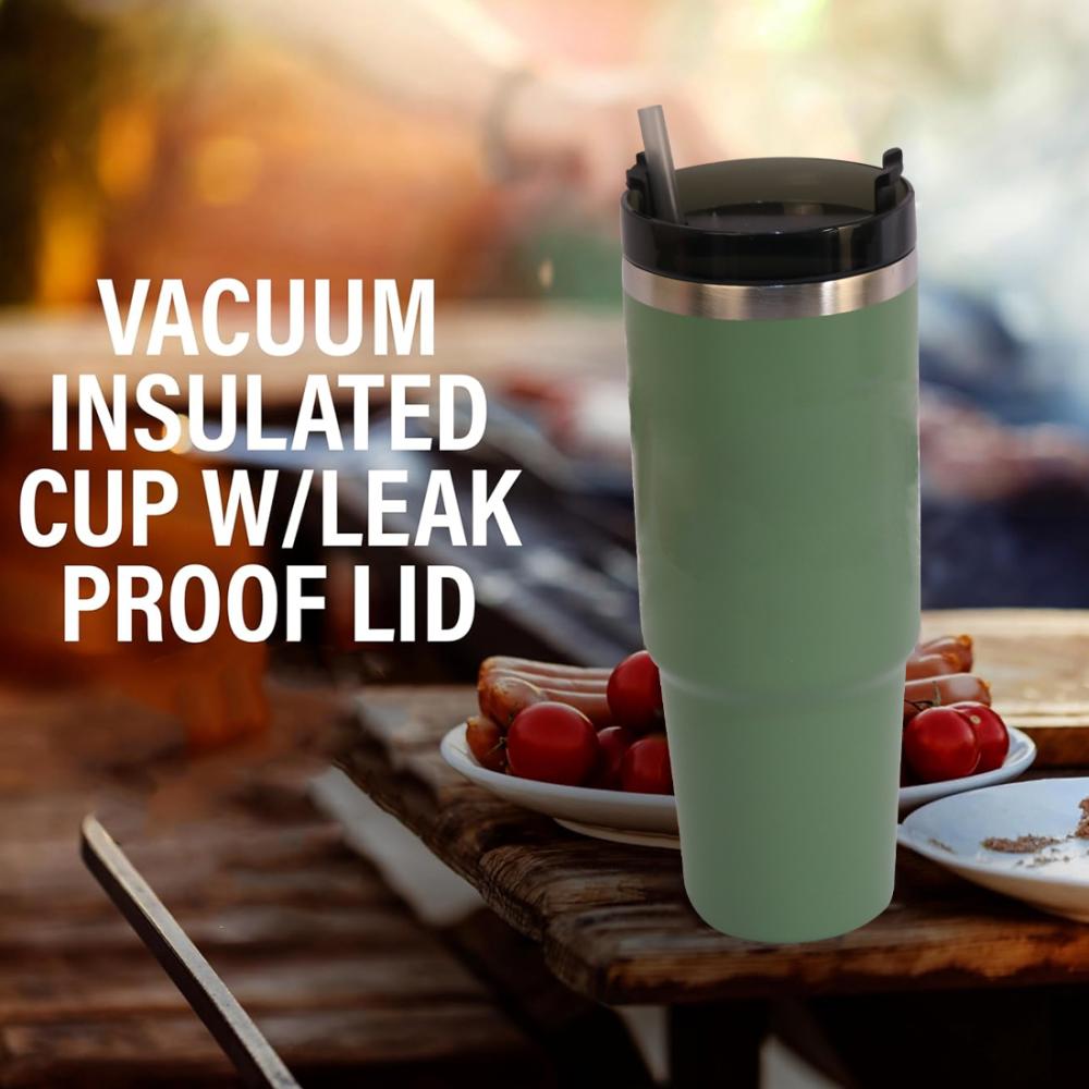 كوب حافظ حرارة استيل اخضر 900 مل مع مصاص