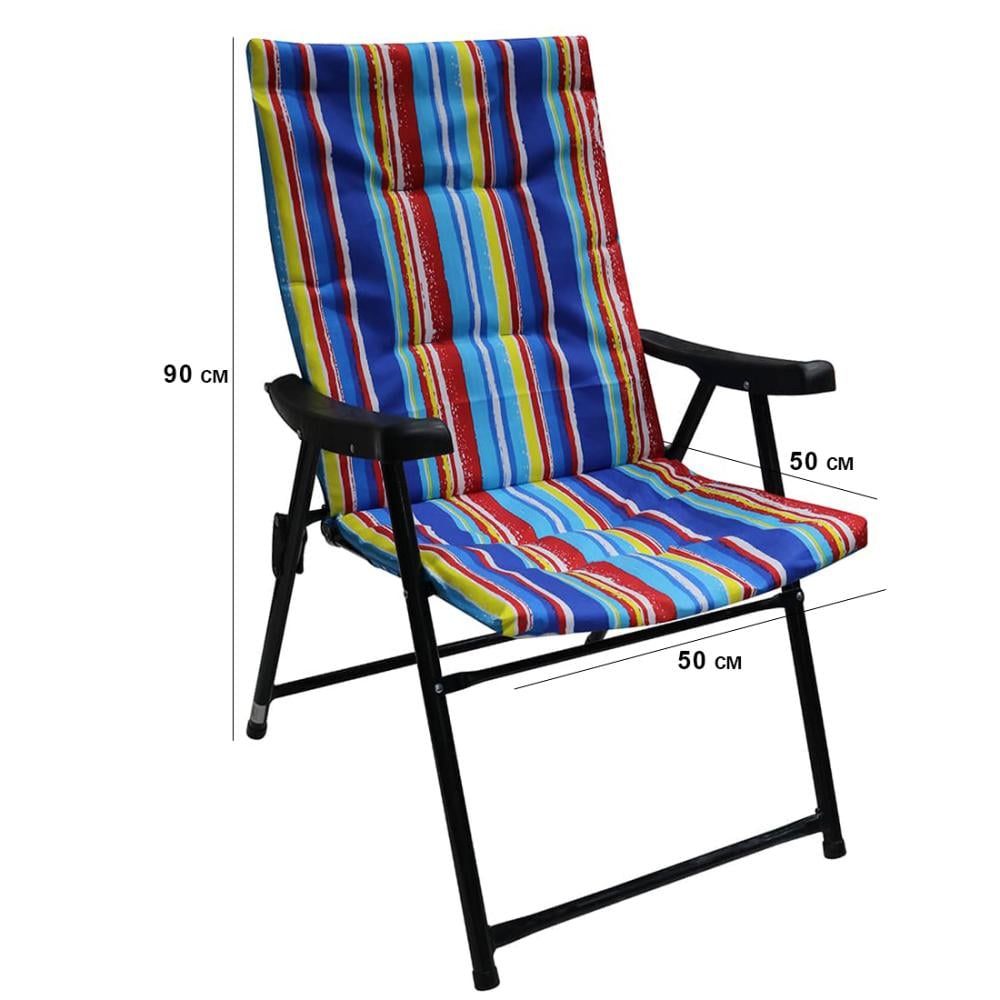 كرسي رحلات قماش مخطط  بيدين رجول حديد اسود