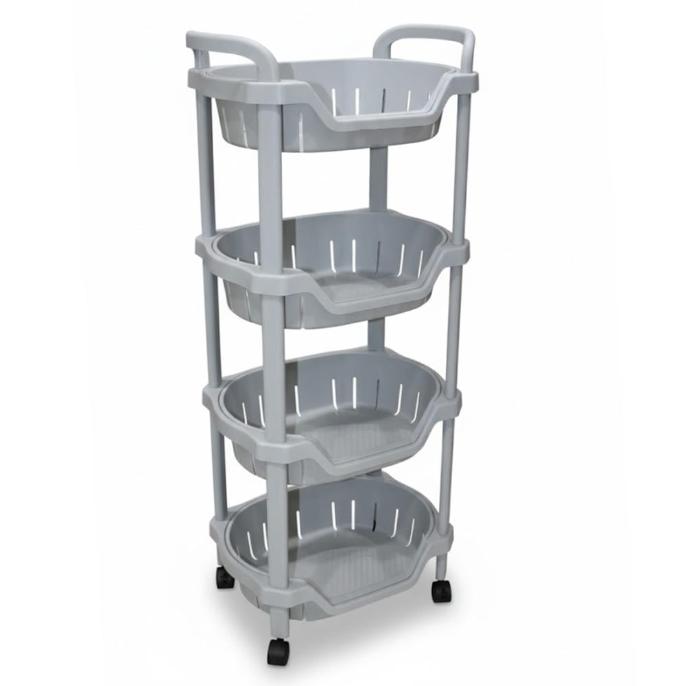 سلة تخزين بلاستيك رمادي 4 دور بكفرات