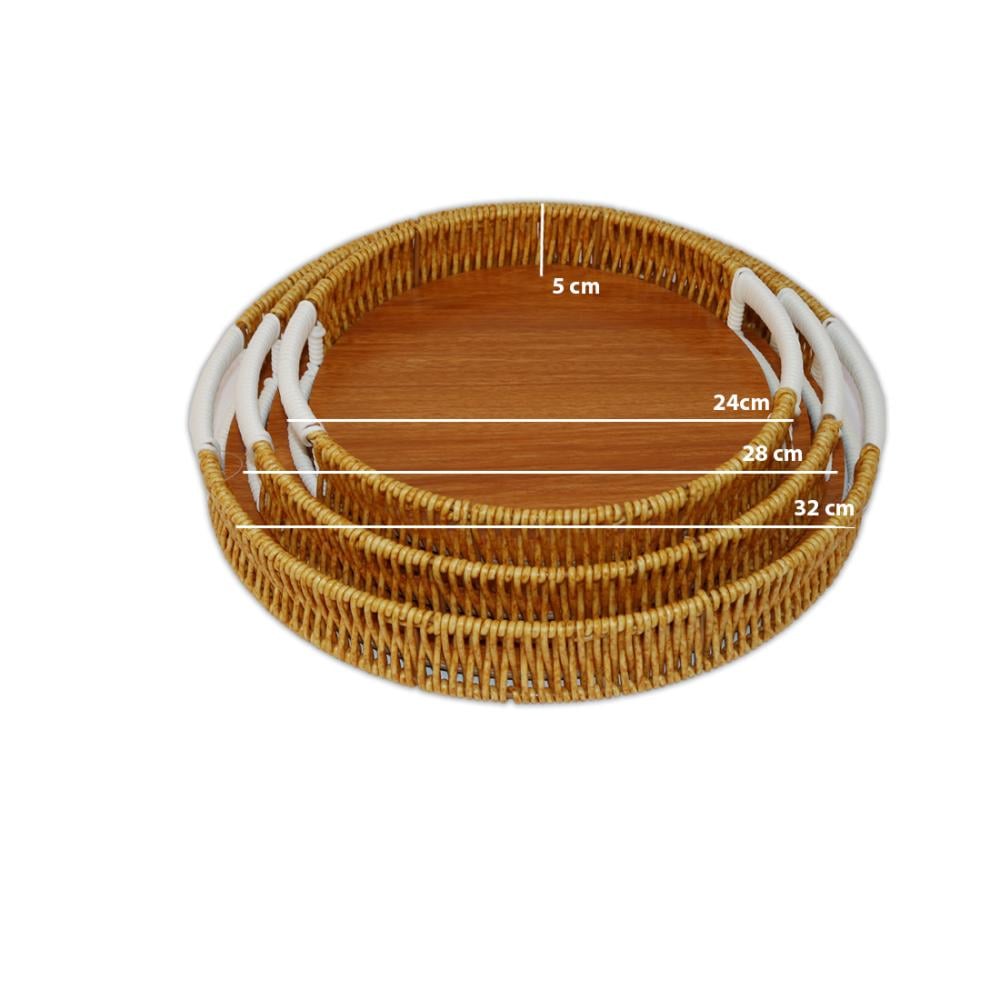 Set of 3 round wooden trays