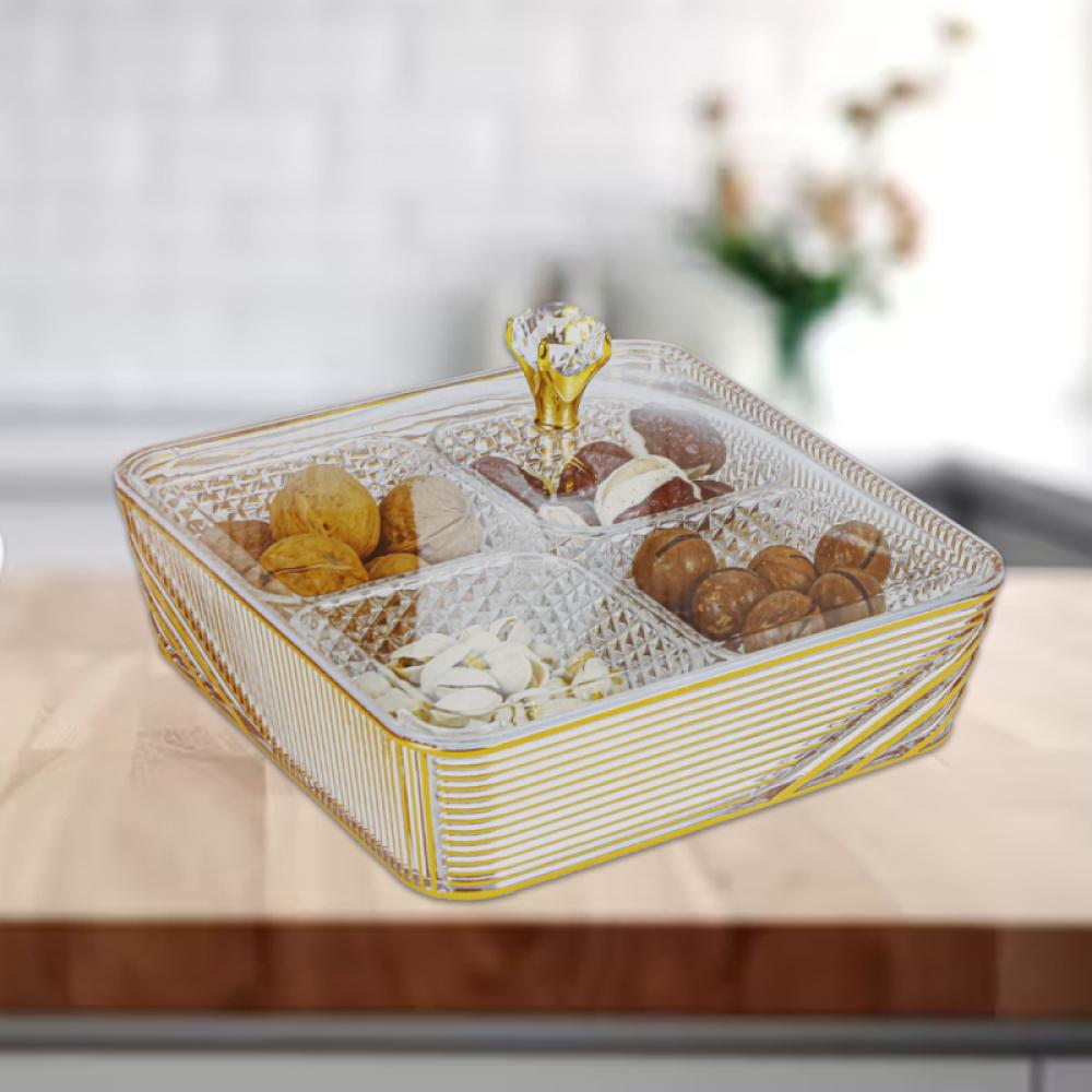 Gilded Acrylic Trays Divided Square Sections With Clear L Lid
