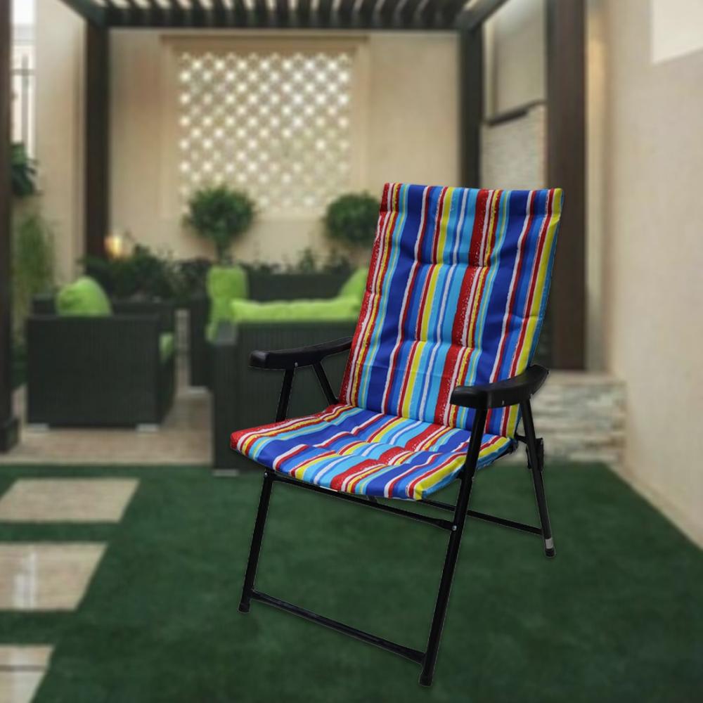 كرسي رحلات قماش مخطط  بيدين رجول حديد اسود