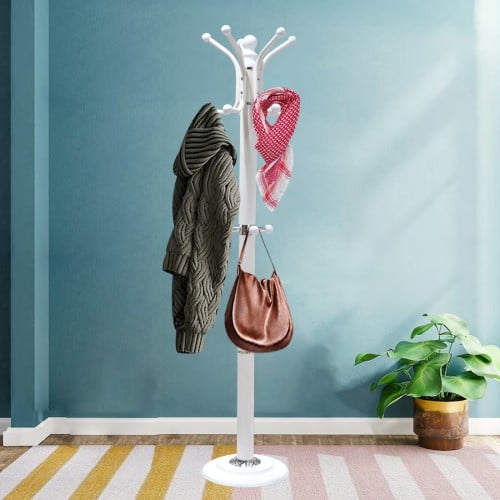 Metal Coat Rack Stand with Stone Base, Free Standing Tree with 12