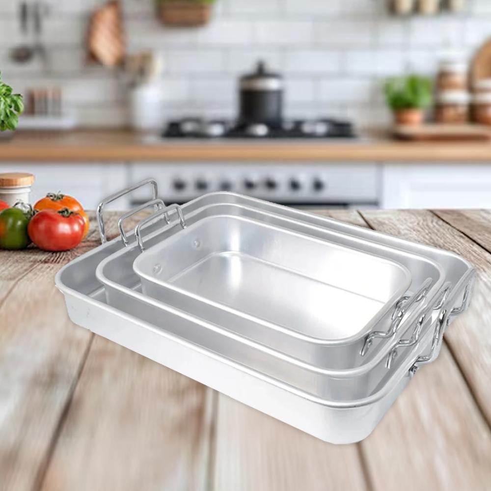 صواني فرن المنيوم مستطيل 3ح بمسكة يدين