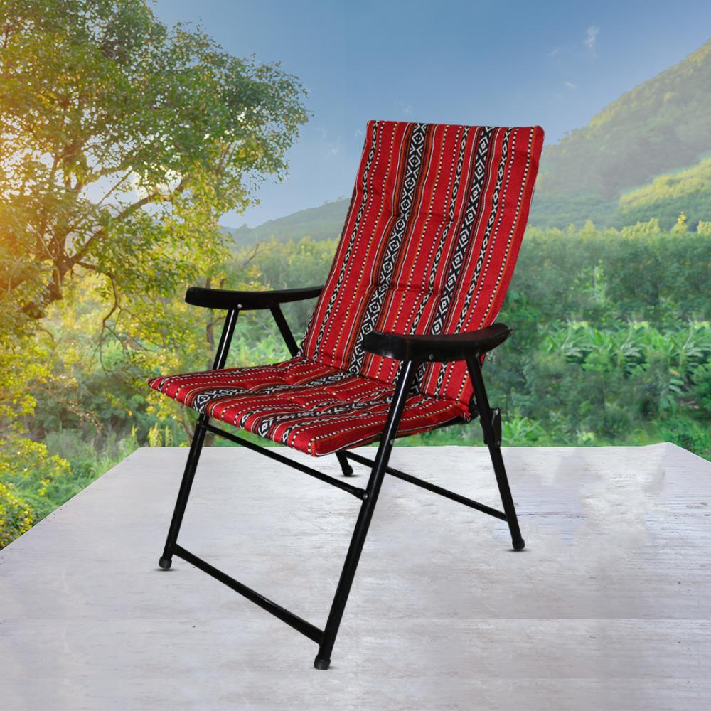 كرسي رحلات قماش احمر رجول حديد قابل للطي