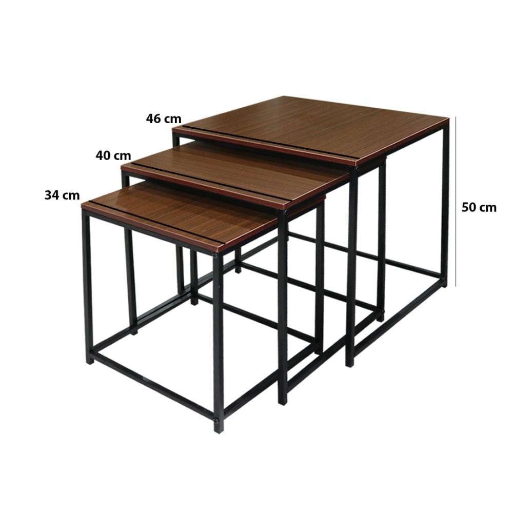 طقم طاولة خشب مربع رجول حديد 3ح لون بني غامق
