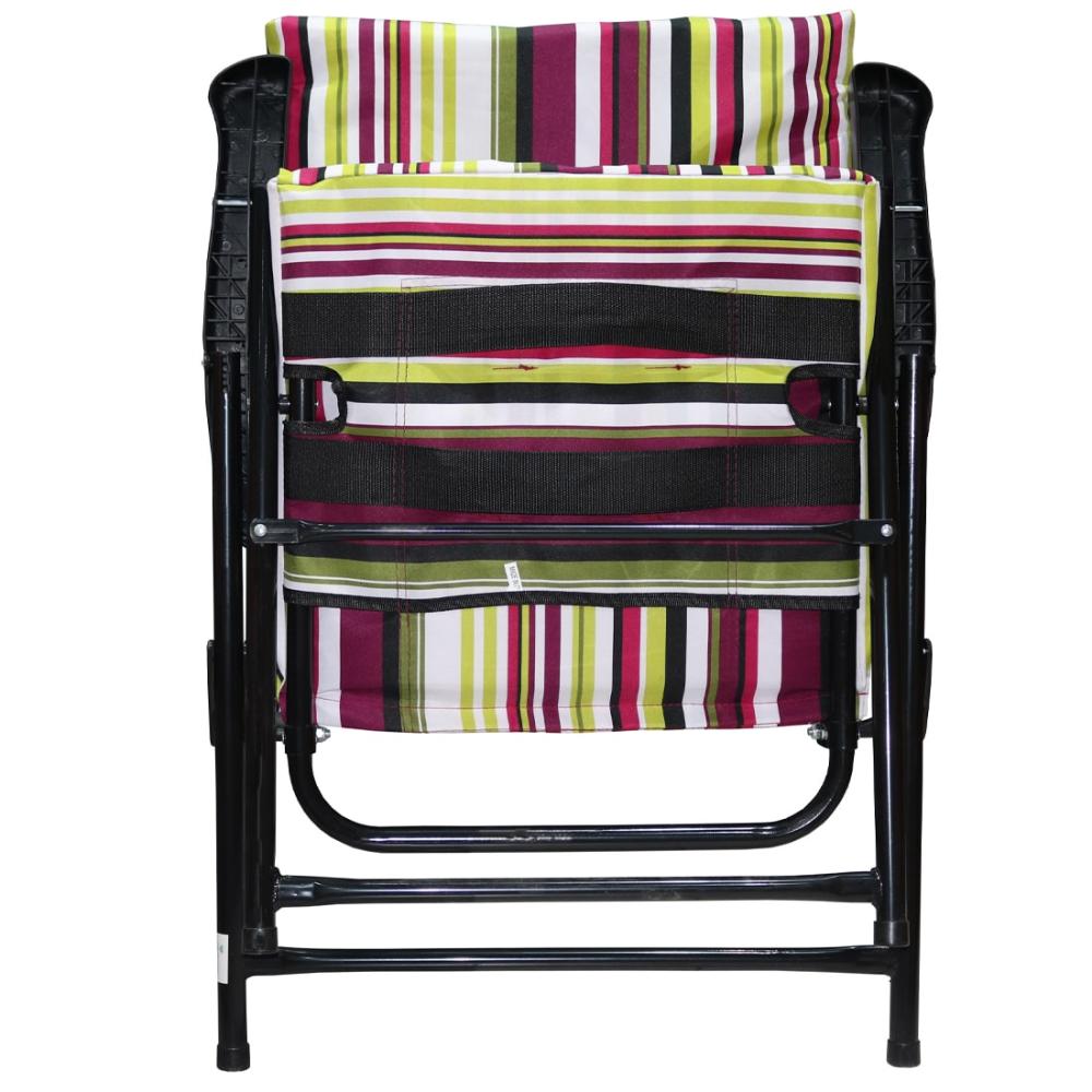 كرسي رحلات قماش مخطط  بيدين رجول حديد اسود