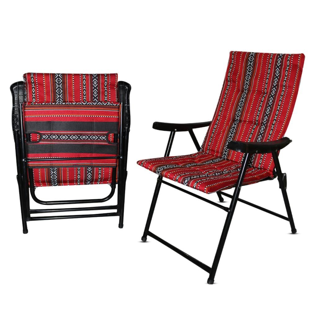 كرسي رحلات قماش احمر رجول حديد قابل للطي