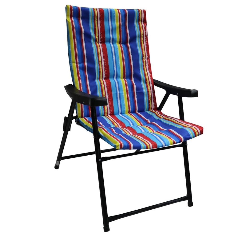 كرسي رحلات قماش مخطط  بيدين رجول حديد اسود