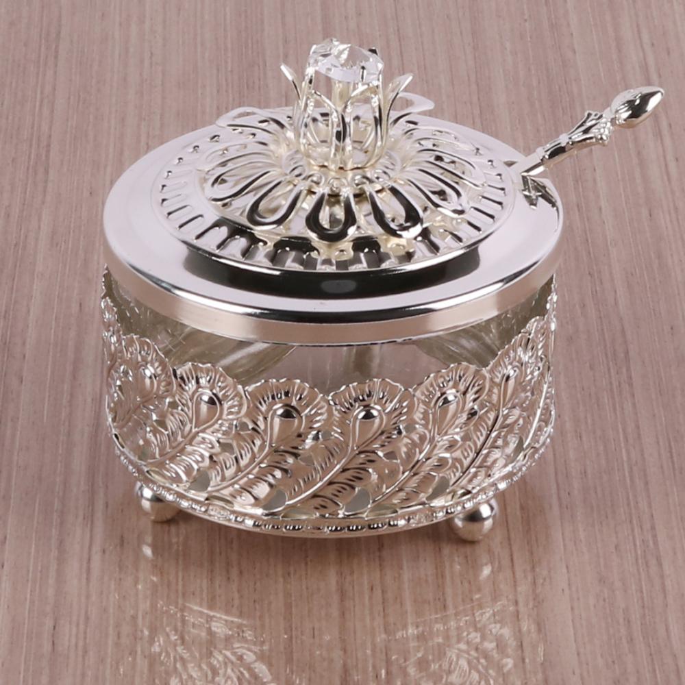 Sool Star Glass Sugar Bowl with Silver Accents - Jawhara Online
