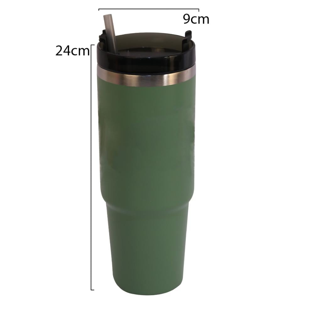 كوب حافظ حرارة استيل اخضر 900 مل مع مصاص