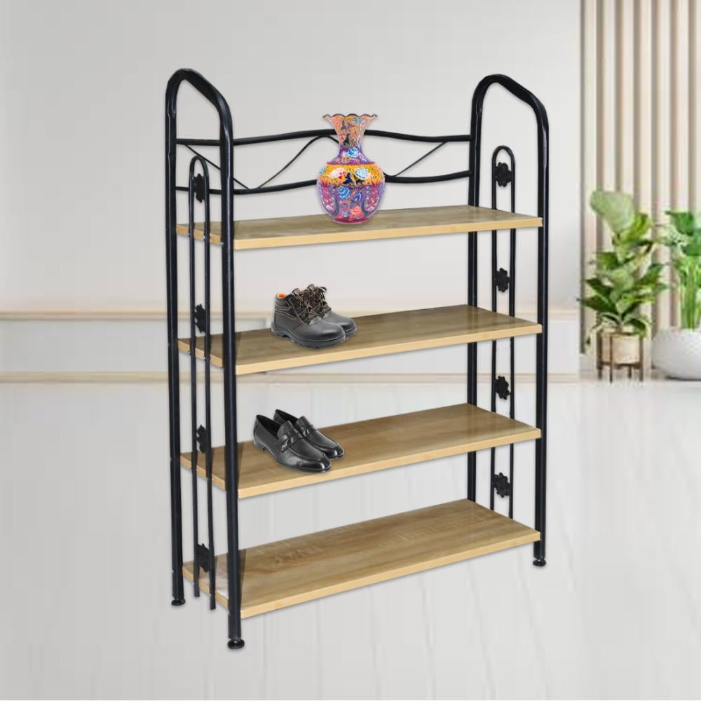 ارفف تخزين حديد اسود بخشب 4 دور