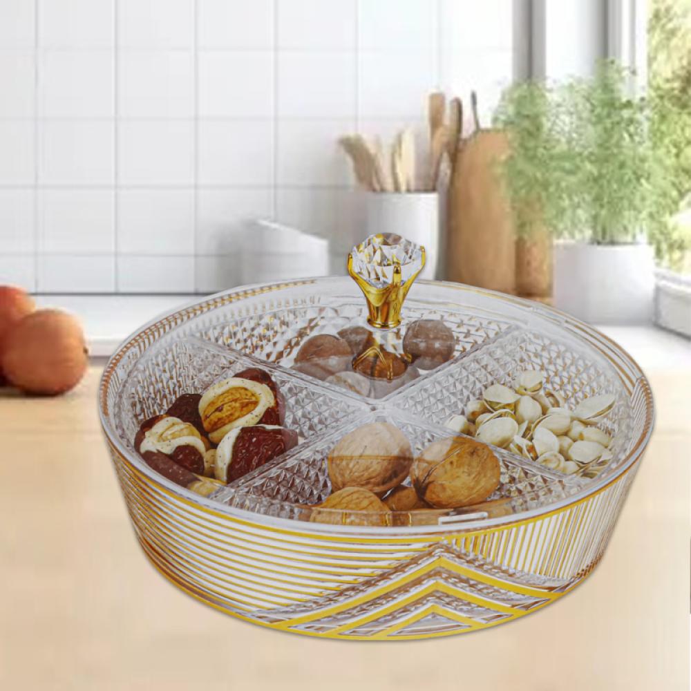 Round Gilded Acrylic Trays Divided Into Sections With Clear L