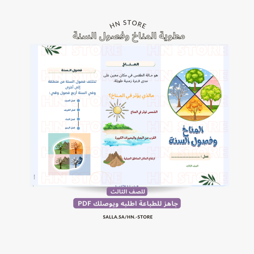 مطوية المناخ وفصول السنة للصف الثالث PDF