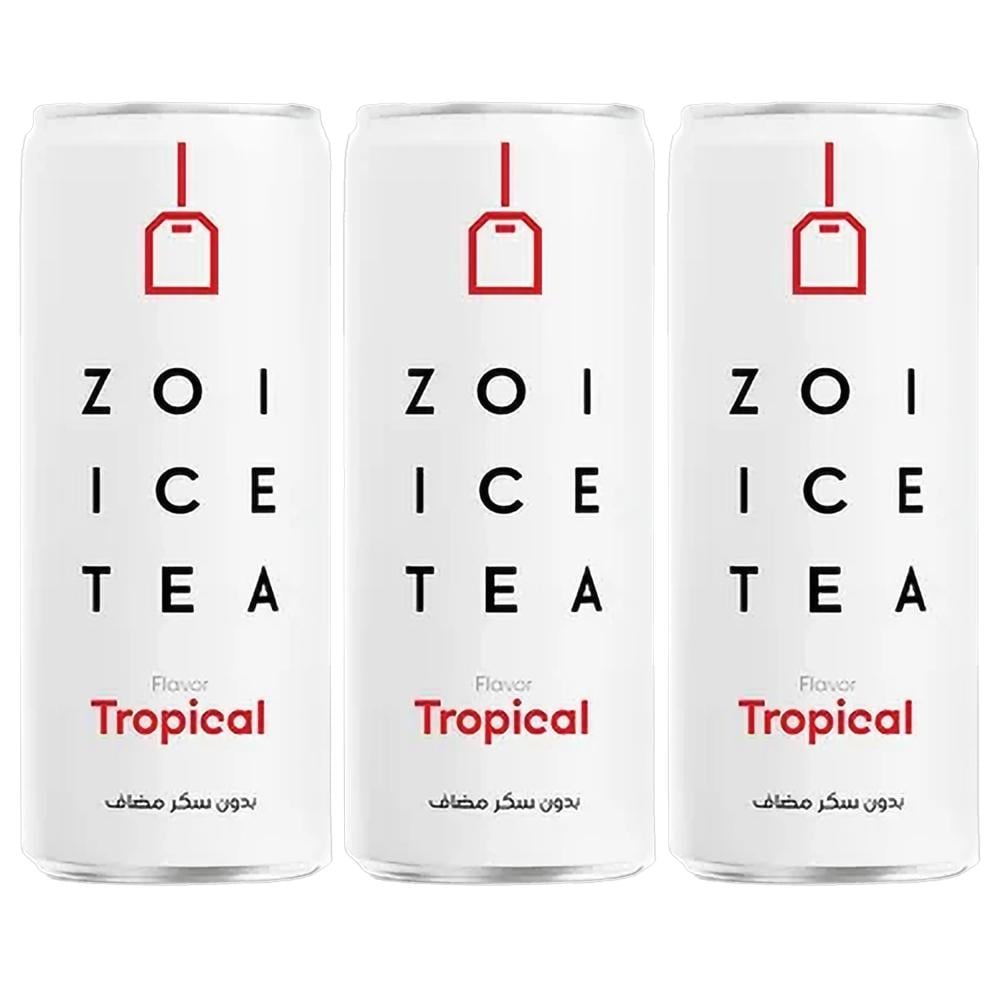 مشروب شاي مثلج بنكهة الفواكه الاستوائية بدون سكر مضاف من زوي - 3 حبات × 320 مل