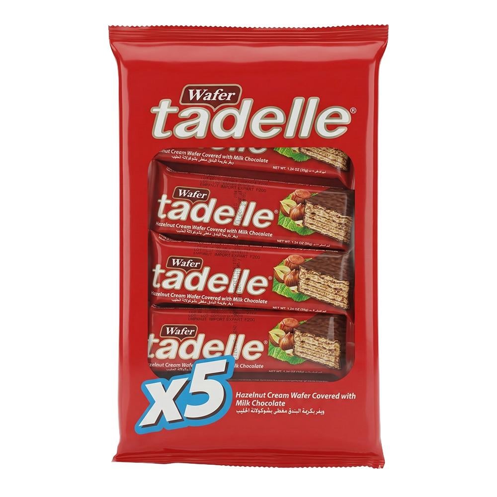 تاديل ويفر بكريمة البندق المغطى بشوكولاتة الحليب – 1 كيس × 5 حبات