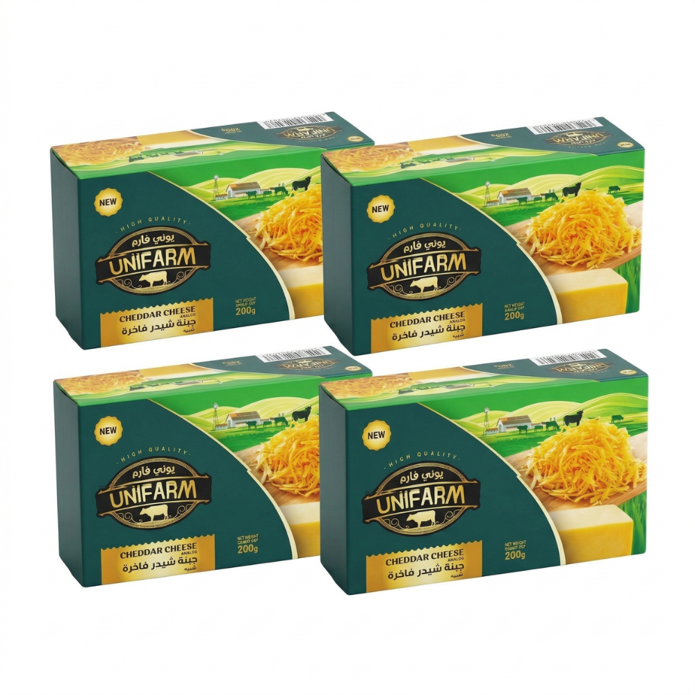 يوني فارم جبنة شيدر فاخرة – 4 حبات × 200 جرام