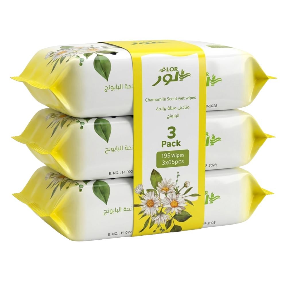 مناديل مبللة برائحة البابونج من ألور – 3 حبات × 65 منديل