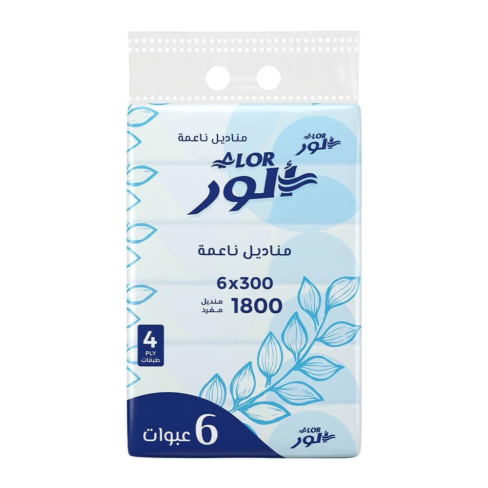 الور مناديل وجه ناعمة – 6 شدات × 300 منديل مفرد