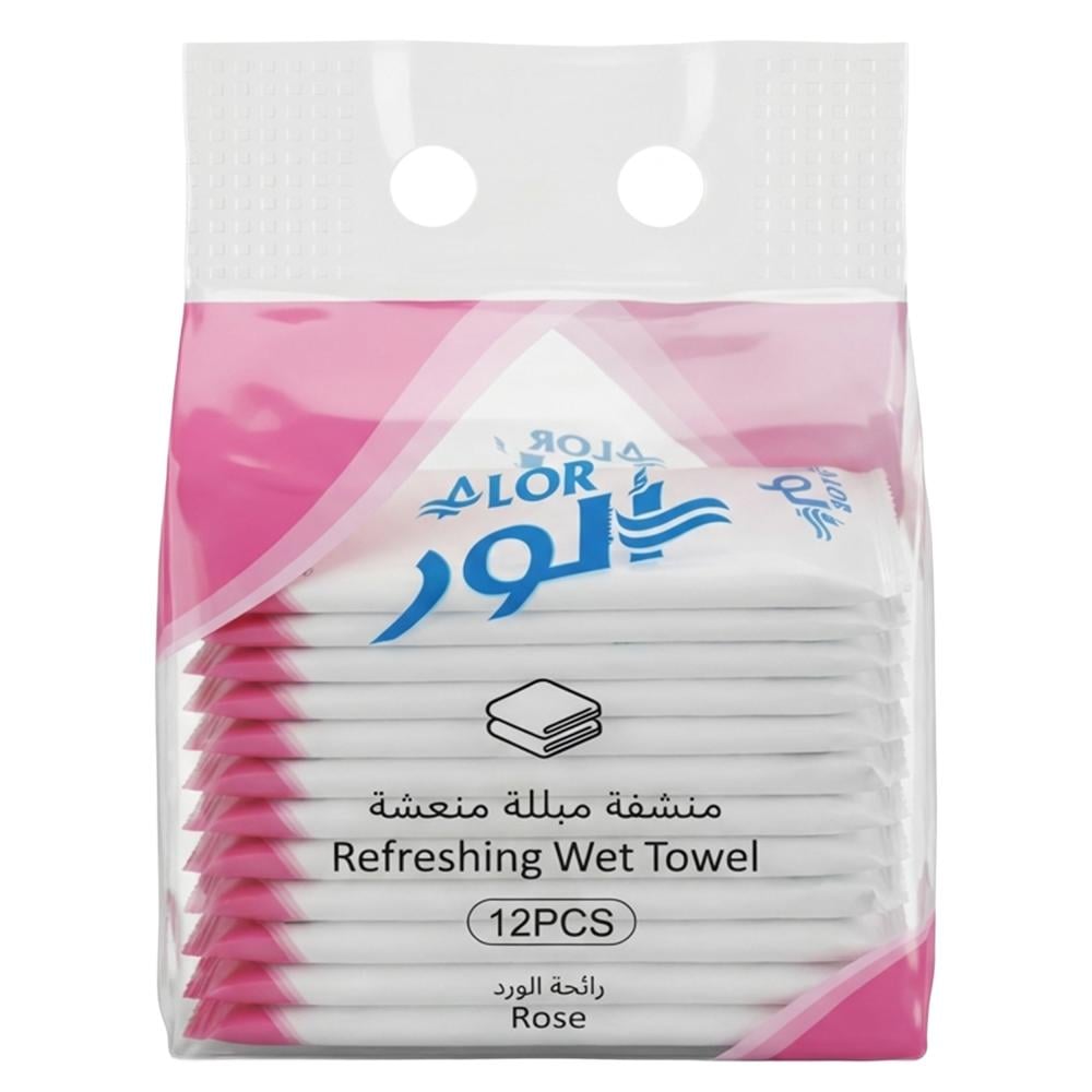 منشفة مبللة منعشة برائحة الورد من ألور – 1 كيس × 12 حبة