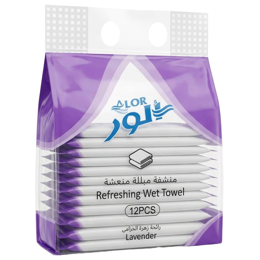 منشفة مبللة منعشة برائحة زهرة الخزامي من ألور – 1 كيس × 12 حبة