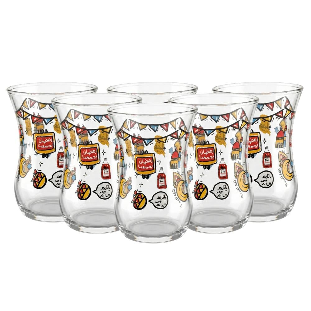 طقم فناجين شاي زجاج رمضانية – 1 طقم × 6 حبات -   PM070P- R48-43