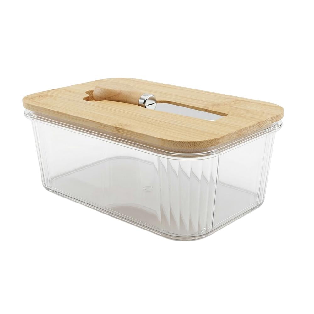 رولا حافظة زبدة أكريليك مستطيلة بغطاء خشبي مع سكين