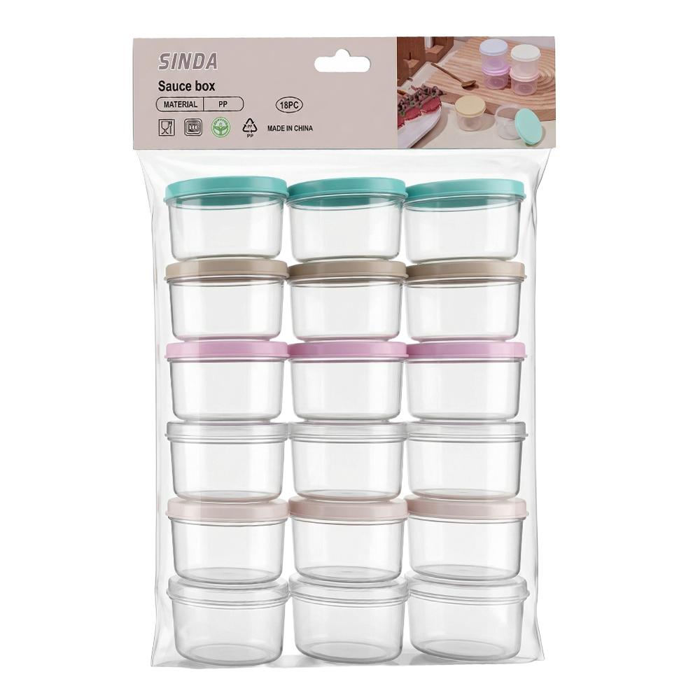 طقم علب صوص بلاستيك ملونة – 18 حبة × 50 مل