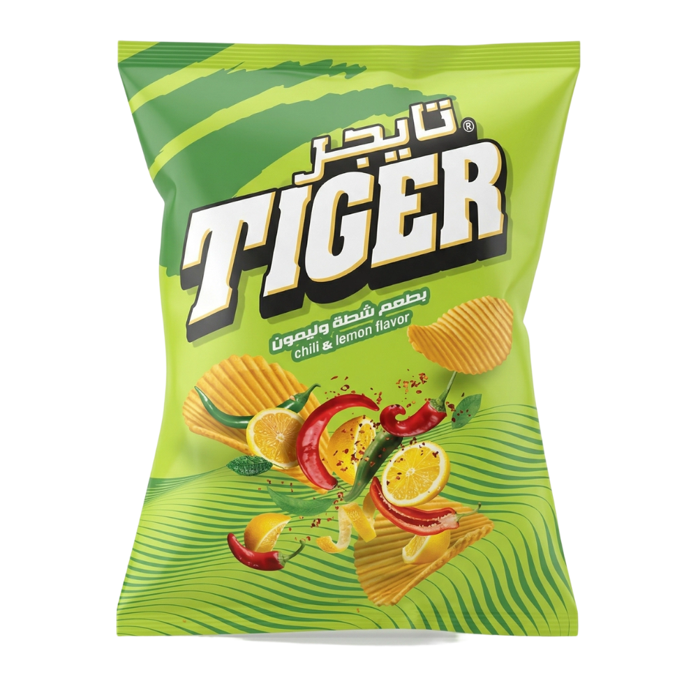 تايجر شرائح البطاطس بطعم الشطة والليمون – 150 جرام